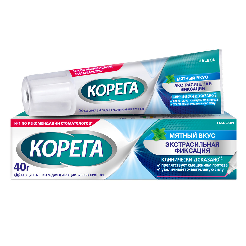 Корега крем для зубных протезов (экстра сильная фиксация, мятный) 40 г