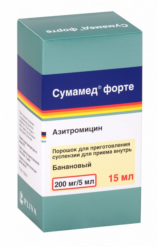 Сумамед Форте пор для приготовления суспензии 200мг/5мл 15 мл (16,74 г) (банан)