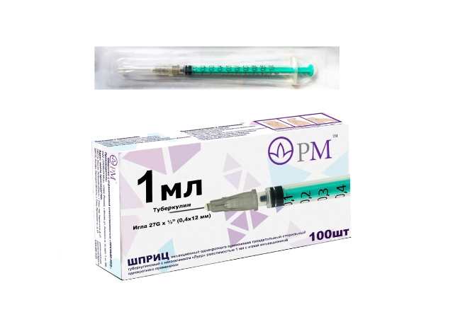 Шприц одноразовый туберкулиновый 1 мл 27G (0.40х15 мм) (100 в уп)