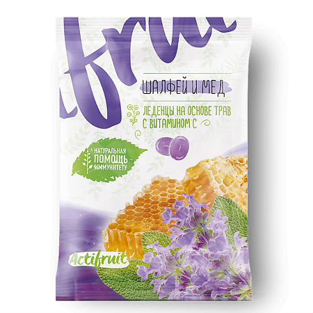Актифрут карамель леденцовая с витамином С 60 г (шалфей-мед)